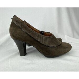 CLARKS Artisan Heels Size 6 Dark Brown Suede Zip Comfort Shoes Retro Office